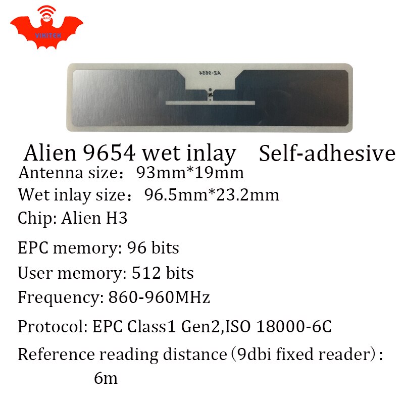 UHF RFID tag sticker Alien 9654 wet inlay 915m868 860-960mhz Higgs3 EPC 6C 20pcs self-adhesive passive RFID label