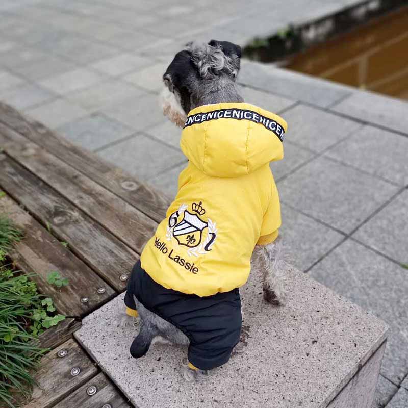 Orange/grøn efterår vinter hundetøj fire ben hundefrakke til små mellemstore kæledyr skinnende broderede hunde jumpsuit 10e: Gul / Xl