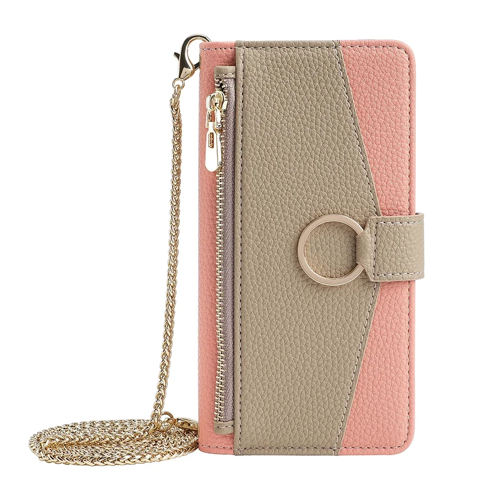 Redmi Note 13 Pro Crossbody Phone Case for Xiaomi Redmi Note 13 13R Pro Plus 13C 5G Poco X6 M6 Pro Wallet Case with Metal Chain: Microfiber / pink