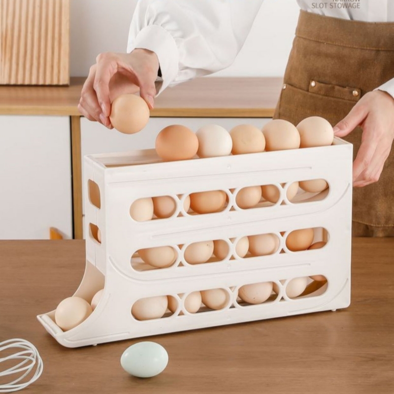 4 Layer Automatic Egg Roller Kitchen Dedicated Egg Roller Rack Space Saving Refrigerator Side Door Large Capacity Egg Organiser