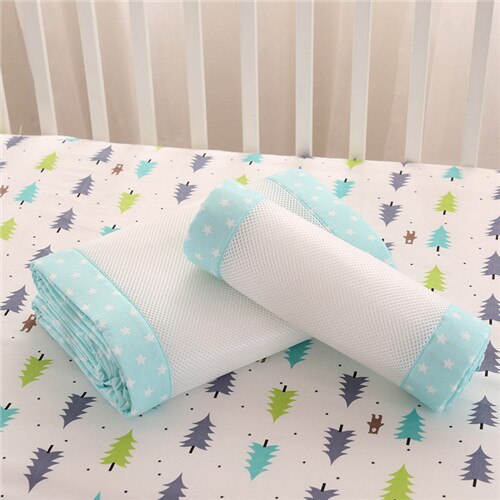 3D Breath-Proof Baby Crib Bumper Anti-Collision and Polyester Baby Bumpers Insurance Rod Newbaby Bedding Kit Safety Fence: Blue grid