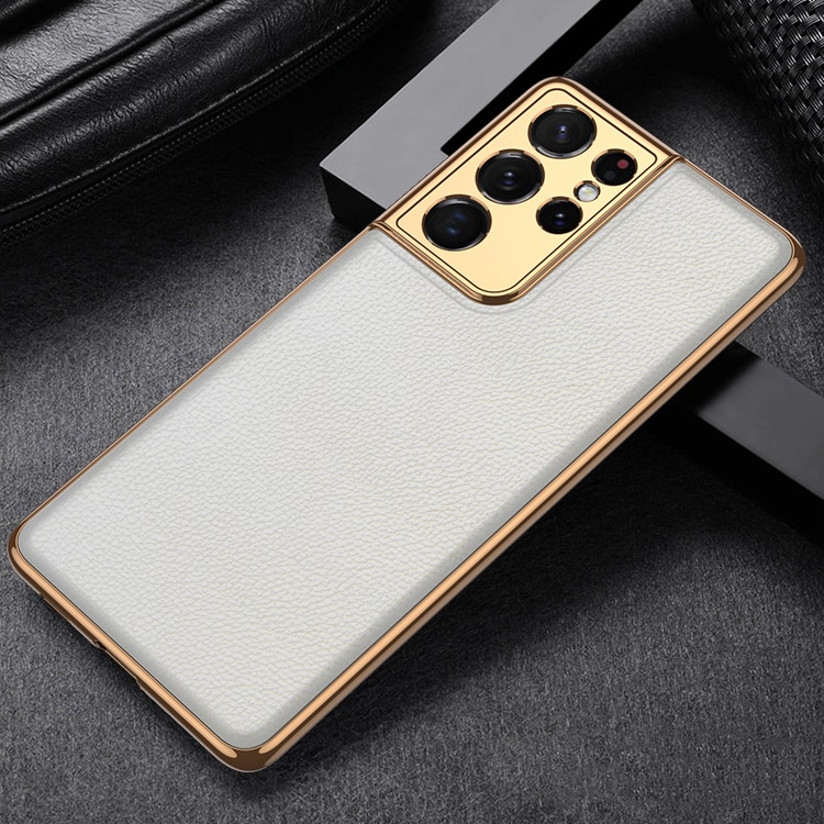 Luxury Plating Leather Texture Case for Samsung Galaxy S21 Ultra S21 Plus 5G Cover Hard Protective Phone Case Anti-Konck Coques: For S21 5G / 5