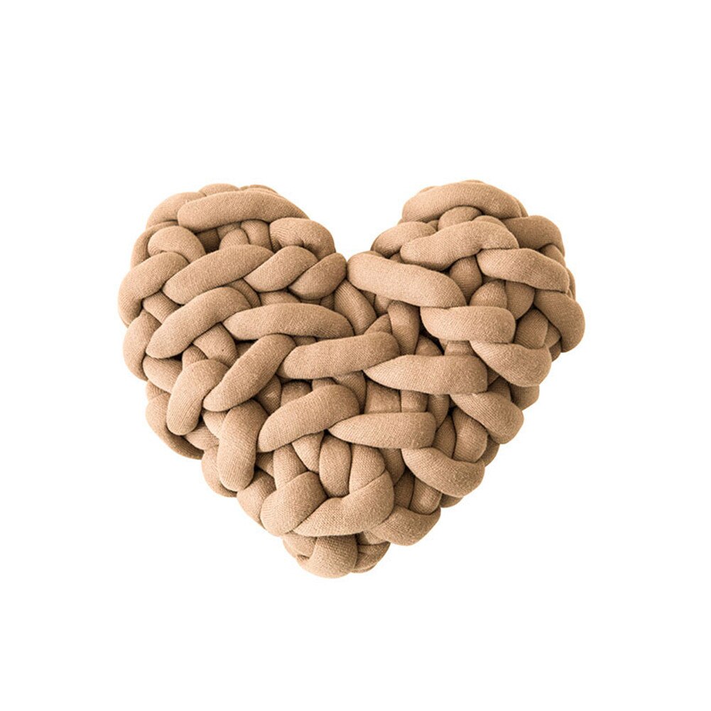 Handgemaakte Weave Knoop Kussen Hartvormige Macaron Kleur Kussen Decor Thuis PI669: Khaki