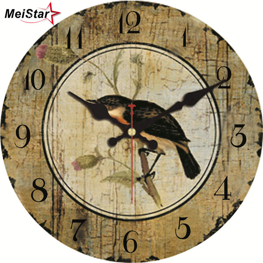 Nature Scenery Wall Clocks Flower Waterfowl Silent Living Study Office Kitchen Room Art Shabby Chic Large Wall Clocks: BLACK / 16 inch ( 40 cm )