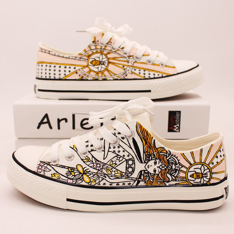 Casual canvas schoenen dames handbeschilderde sneakers canvas schoenen lage top platte zool vetersluiting herfstnieuws antislip maat 35-44