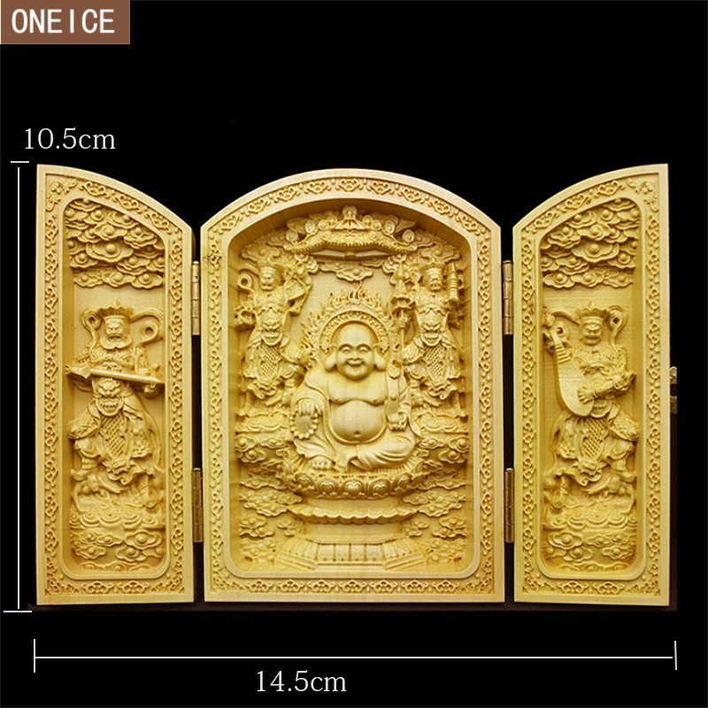Kinesisk buddha statue skulptur rent træskærerarbejde 3 åbne folde buddha statue boligindretning tilbehør træ buddha håndværk
