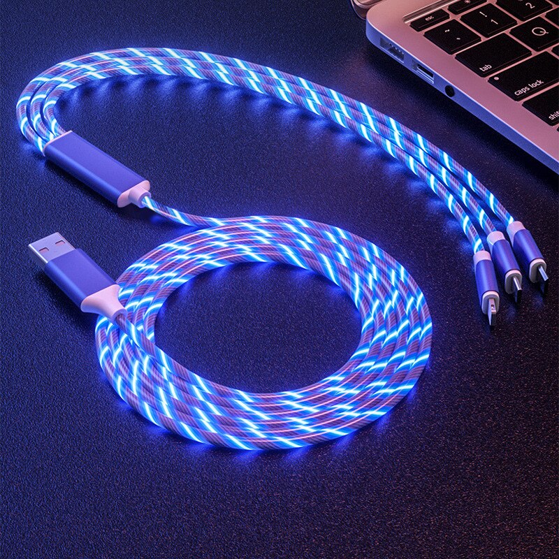 1.2m Car Charging Mobile Phone Cable USB IOS Type C Flow Luminous Lighting Data Wire for Samsung Huawei LED Micro Kable