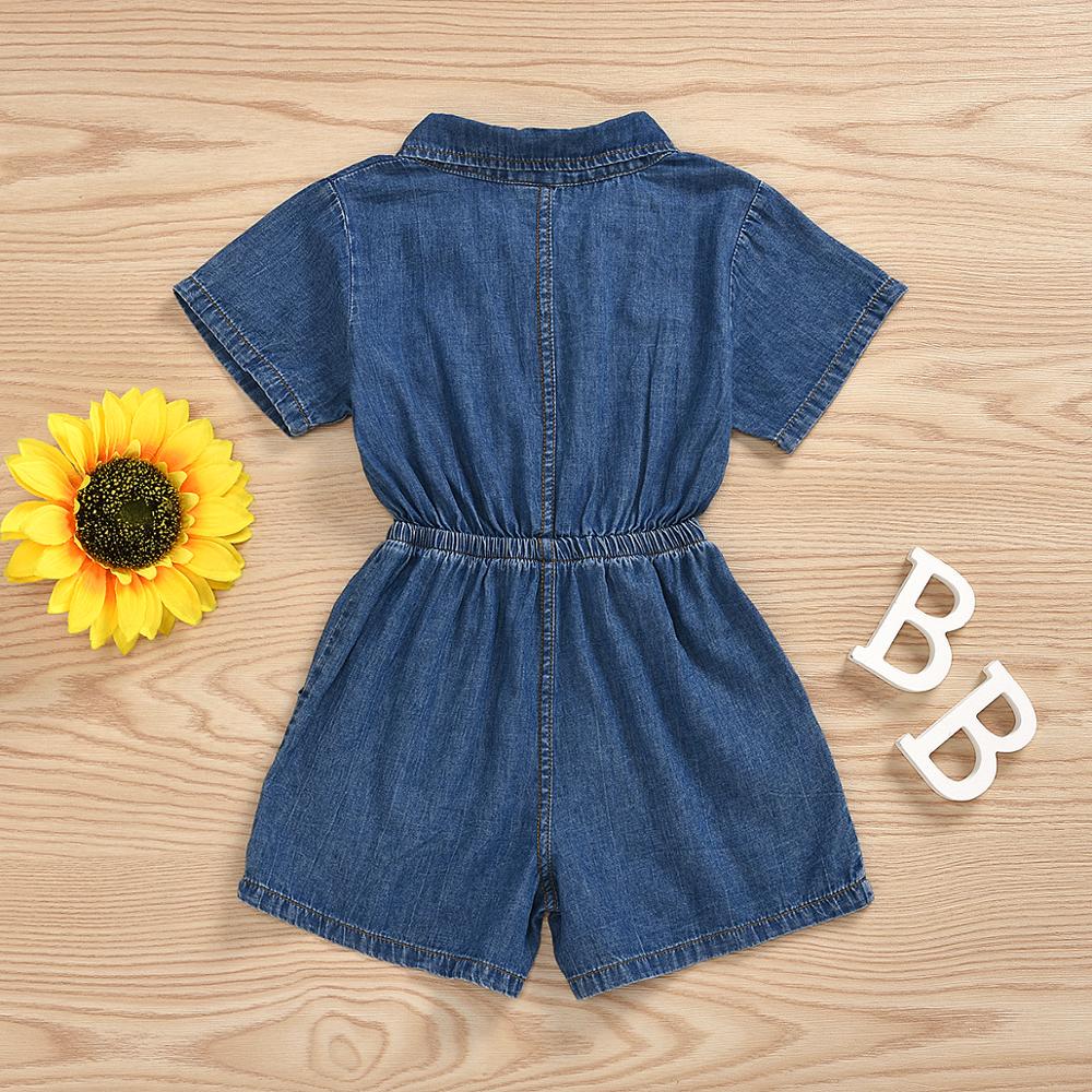 Toddler Kids Girls Rompers Outfit Playsuit Short Sleeve Blue Denim Jumpsuit Romper Summer Clothes