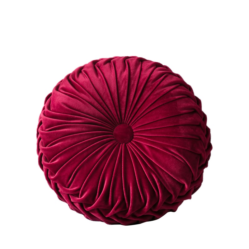 Geplooide Pompoen Sierkussen Europese Fluwelen Couch Kussen Vloer Kussen Decoratieve Handgemaakte Geplooide Wiel Pompoen Zitkussen: Rood