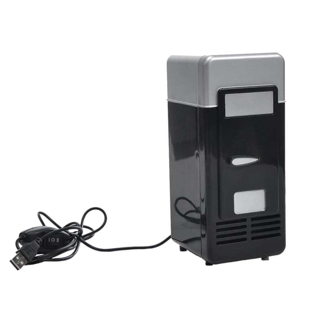 Desktop Mini Fridge USB Gadget Beverage Cans Cooler Warmer Refrigerator With Internal LED Light Car Use Mini Fridge: black