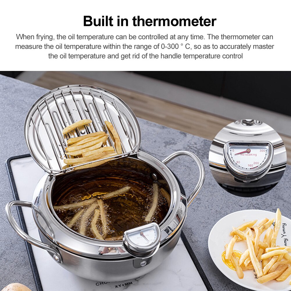 Home Temperature Control Carbon Steel With Thermometer Double Handle Kitchen For Induction Cooker Tempura Deep Fryer Lid