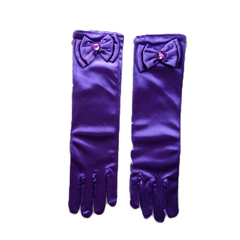 Guantes largos de baile de princesa para niños, vestido de novia de satén para niñas, accesorios de disfraz con lazo, de cumpleaños y Navidad