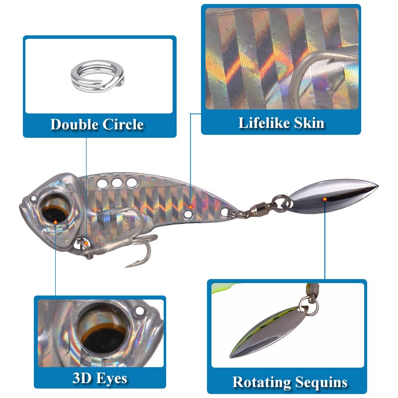 Metal Vib Blade Glow Lure 55mm 12.5g Sinking Vibration Tail Spinner Baits Vibe for Bass Pike Perch Fishing Fishing Lures