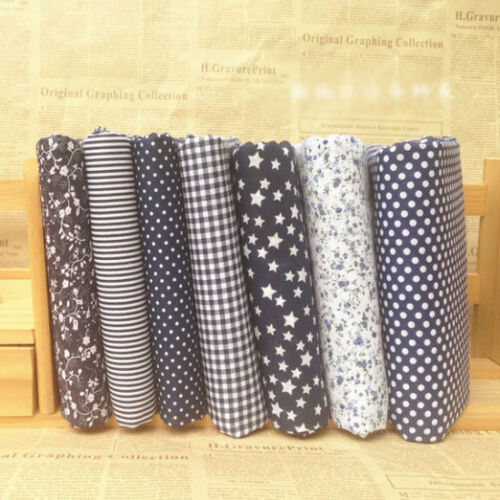 Series 7 pieces Assorted Pre-Cut Bundle Charm Cotton Quilt Fabric 25cm x 25cm for DIY Sewing Craft Flower Fabric: NavyBlue Series
