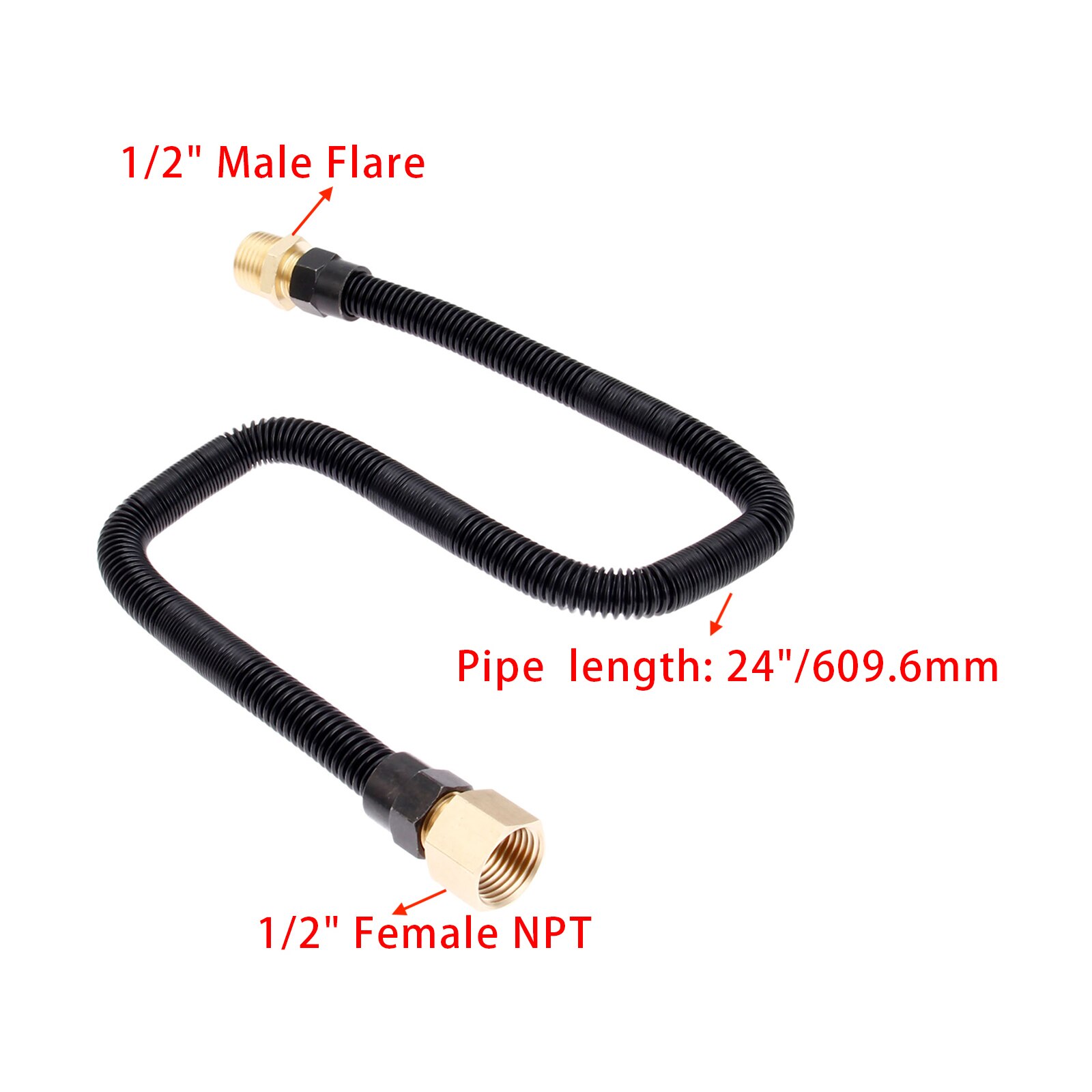 Flex Gas Line Connector Kit (1/2inch X 24inch) For NG Or LP Fireplaces Fire Pit And Fireplace Burners 1/2inch OD x 3/8inch ID