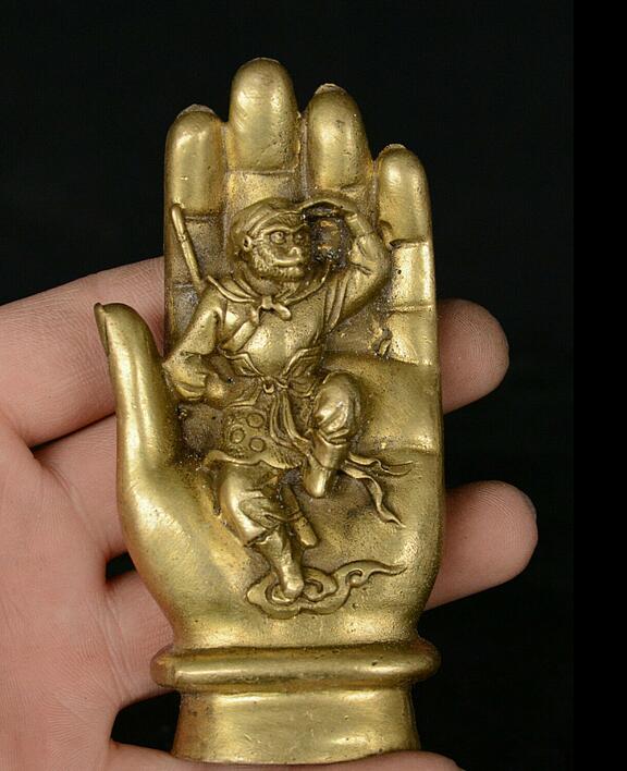 Verzamelen Chinese Bronzen Boeddha Hand Monkey King Zon Wukong Mars Boeddha God Standbeeld