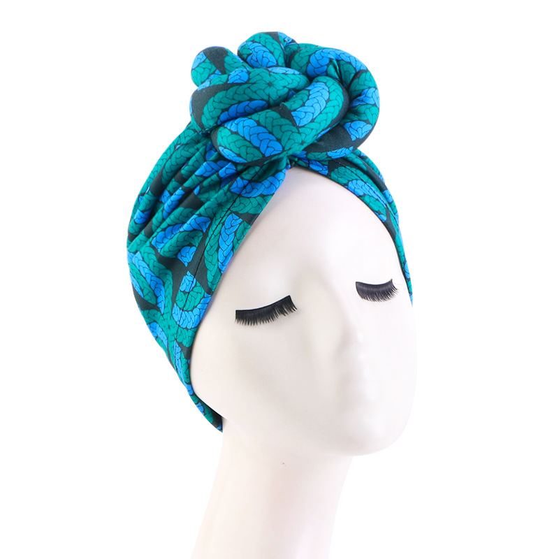 African Print Turban for Women Pre-Made Top Knot Head Wraps Flower Stretch Hijab Ladies Party Wedding Headdress: black