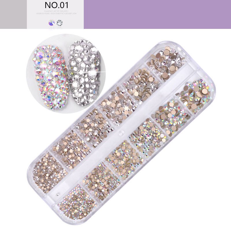 12 gitter farverige krystal nail art rhinestones akryl negle sten perler nitter flad tilbage glitter tips 3d negle kunst dekorationer