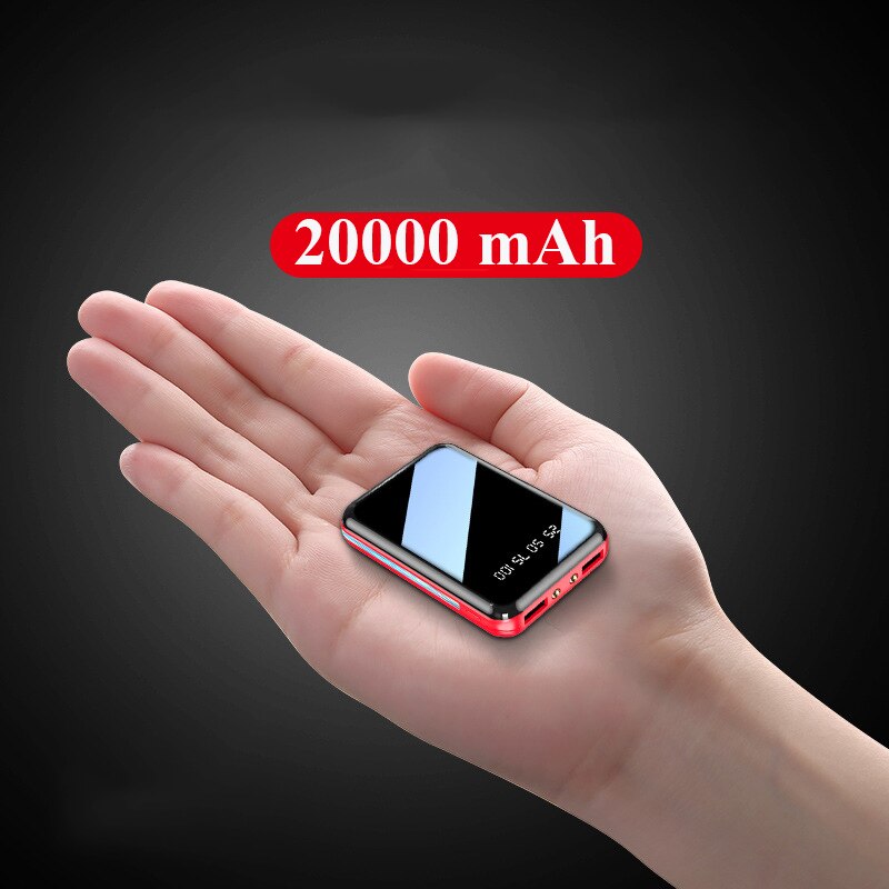 20000Mah Draagbare Mini Power Bank Spiegel Screen Led Digitale Display Powerbank Externe Batterij Poverbank Voor Mobiele Telefoons