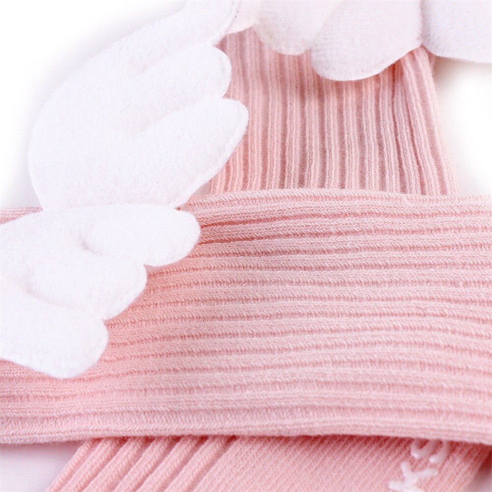0-4Y Kids Baby Meisjes Katoenen Lange Sokken Effen Kleur Angel Wing Knie Lengte Sokken Herfst Winter Warm Lange Sokken Been warmer
