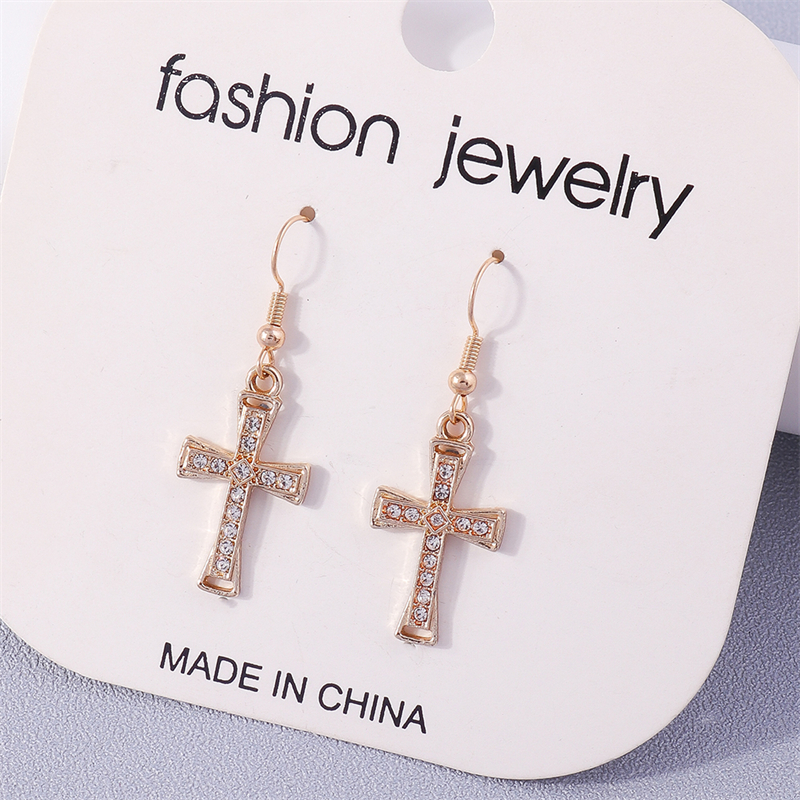 Boucles d'oreilles pendantes en croix de cristal pour femmes, alliage gothique, crochets pendants, fête de filles, de bijoux de , mignon: MARRON