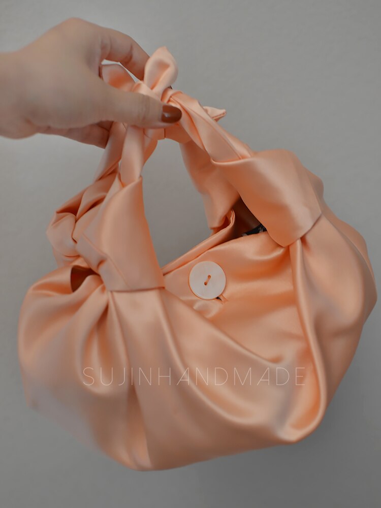 Lyxig siden handväska mjuk kvällskoppling kvinnor hand dumpling väska läder orange crossbody väska kvinnlig väska handväska