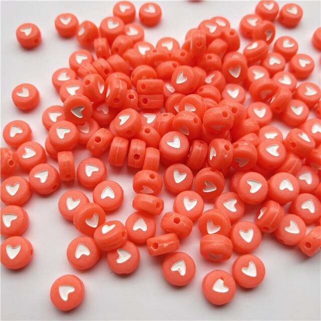 100pcs/lot 7mm Round Acrylic Spacer Beads Love Heart Beads For Jewelry Making DIY Handmade Charms Bracelet Accessories: Red