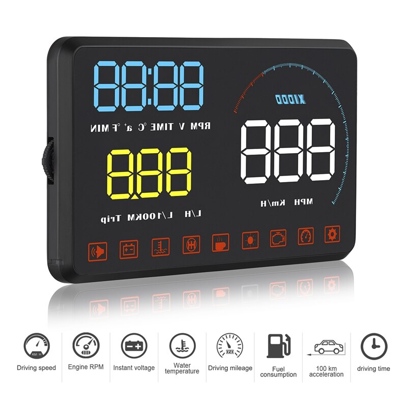 Pantalla frontal de coche, parabrisas, interfaz Obd2, Km/H, Mph, sistema de advertencia de velocidad, A9