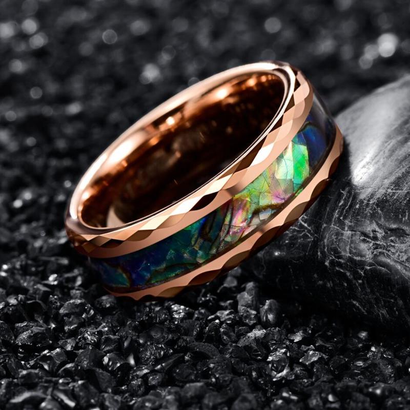 Nuncad Tungsten Carbide Ring 8Mm Breedte 2.3Mm Dikke Plating Rose Gold Batch Bloem Ingelegd Abalone Shell Tungsten Staal ring
