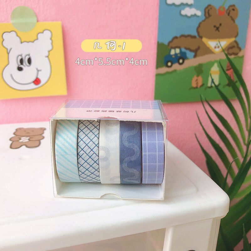 Ensemble de Scotch Washi Décoratif de Scrapbooking, Ruban Adhésif Solide, Mignon, Bande, Fournitures de Papeterie Scolaire, 5 Rouleaux/Boîte: E