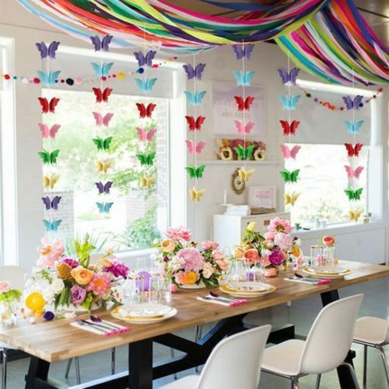 2.7M 3D Paper Garland Butterfly Banner kids Baby Shower Butterfly Bunting for Valentine's Day Wedding Birthday Party Decoration