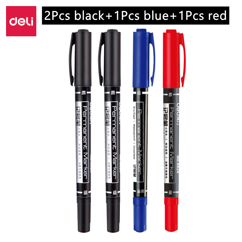4/6/9pcs Deli Double Headed Permanent Marker Pen Set Fine Point Waterproof CD Marker Thin Nib Crude Nib 0.5mm-2mm Fine Color: Burgundy