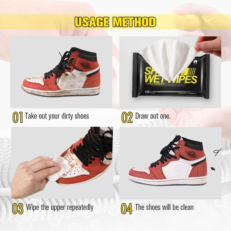 Toallitas blancas para zapatillas de deporte, limpiador rápido desechable portátil de viaje, elimina las manchas de suciedad, superficie de borrado de polvo, cocina, 12 piezas