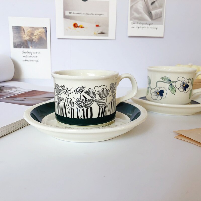 Ceramic Modern Coffee Cups Korean Cartoon Cappuccino Drinkware Coffee Mug Breakfast Kawaii Tazza Colazione Cup and Saucer BL50BD