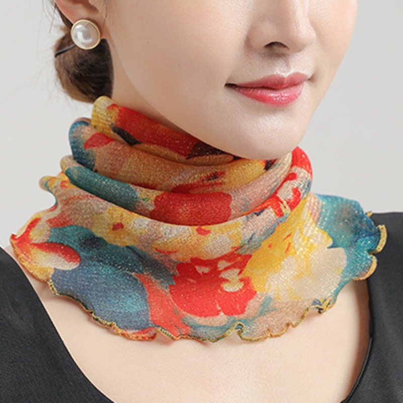 Spring Summer Chiffon Neck Collar Scarf Women Head Thin Sunscreen Variety Small Silk Anti-Uv Scarf Mask Multi-Function Scarf: Beige