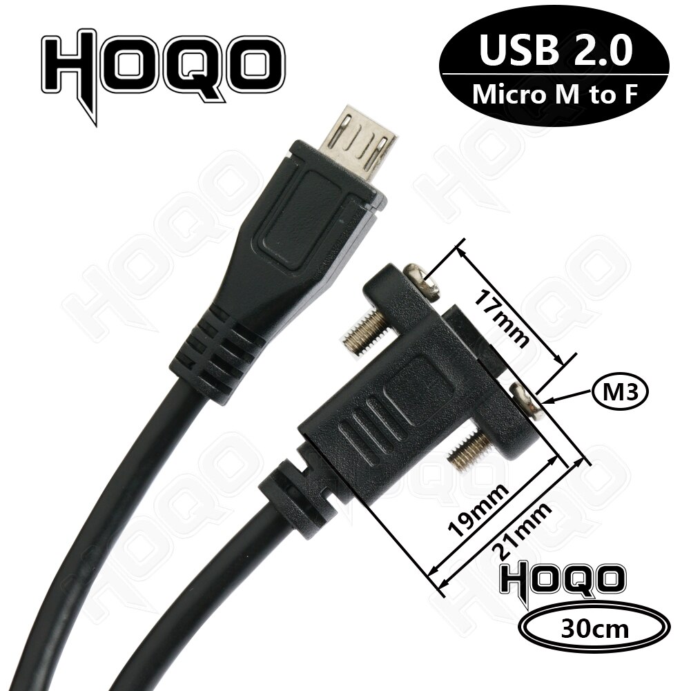 1ft Micro Usb Usb 2.0 Male Connector Naar Micro Usb 2.0 Vrouwelijke Verlengkabel Pitch 17Mm Met Schroeven Panel mount Hole 0.3M