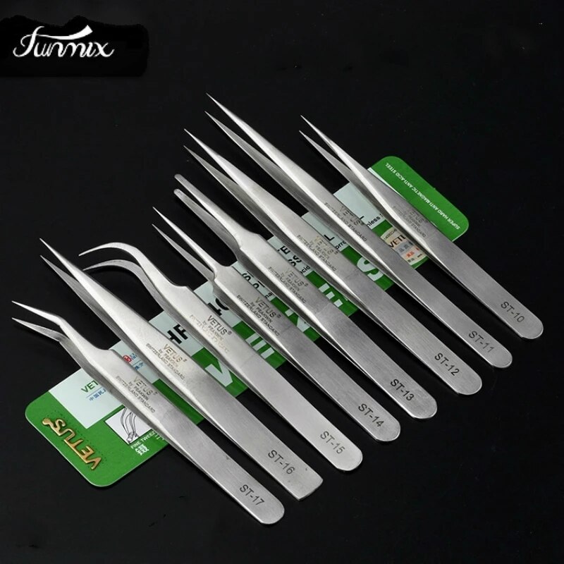 VETUS ST Series Stainless Steel Tweezers False Eyelash Extension Tweezers Anti-static Eyebrow Tweezers watchmaker tools