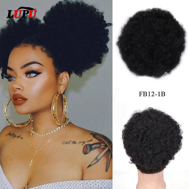 LUPU-Chignon de coiffure synthétique court | Queue-de-cheval Afro crépue bouclée et crépue avec cordon, résistant à la chaleur, en Fiber, pour femmes noires: 1B