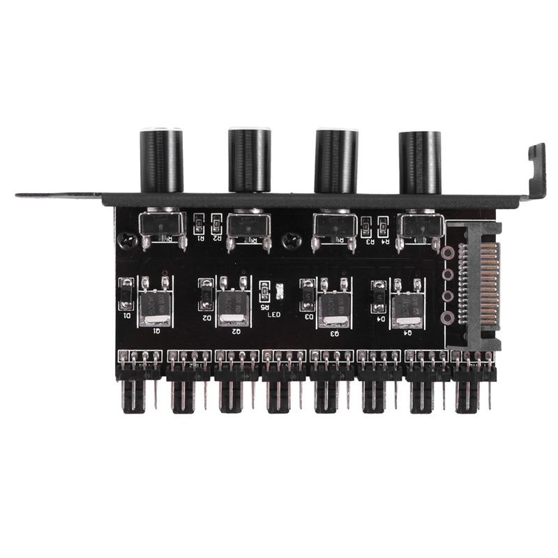 2x pc 8 -kanal-lüfter-hub mit 4 drehknöpfen zur drehzahlregelung für cpu-, gehäuse-, festplatten-, vga-, pwm-lüfter, pci  by 12v halterung und stromversorgung.