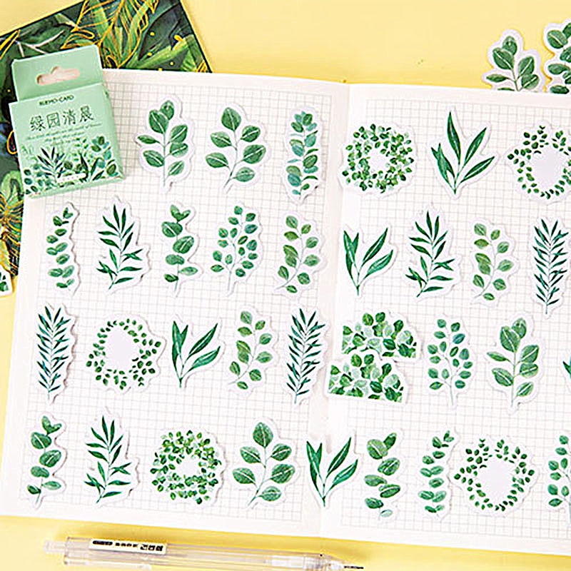 45 Pcs/Box Kawaii Green Leaves Stickers Cute Plants Decorative Stickers For Kids DIY Diary Scrapbooking Stationery Stickers