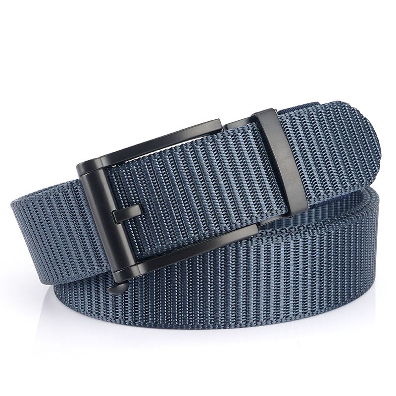 Deepeel 1pc 3.5*120cm canvas riem met automatische gesp, zonder tanden, tankpatroon, dikke nylon tailleband, heren outdoor vrijetijdsriem: Zwart-marineblauw