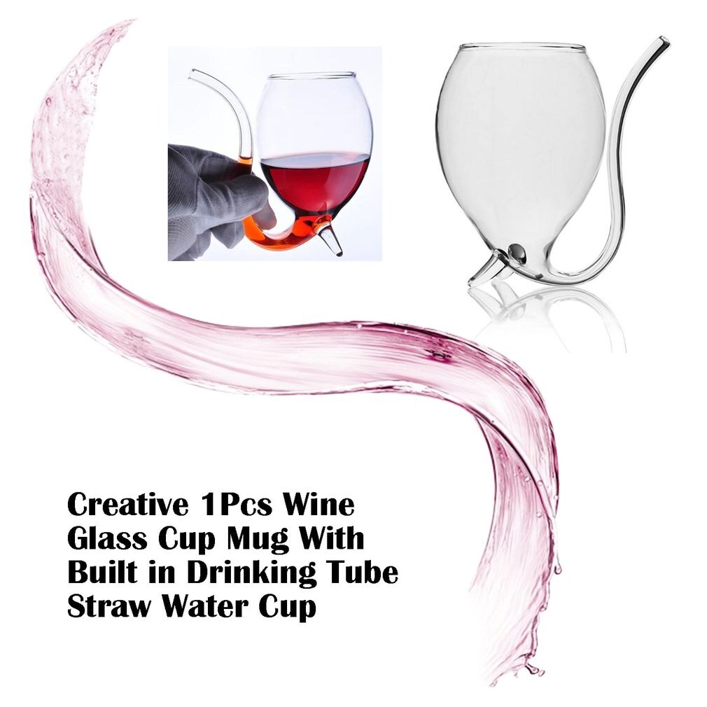 1pc 300ml Diablo rojo vino de vidrio transparente taza con construido en tubo para beber paja taza de agua para la casa Bar Hotel