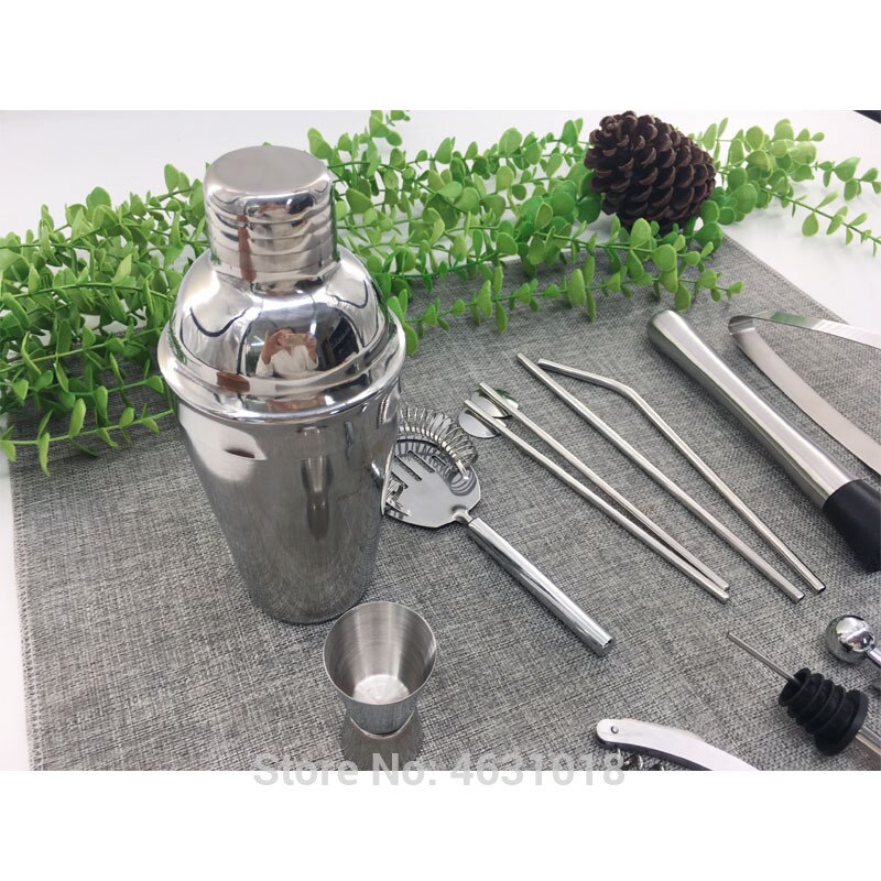 Top Seller Cocktail Set 13 Piece Stainless Steel Cocktail Shaker Set with Bamboo Stand Bartender Kit Home Bar Set