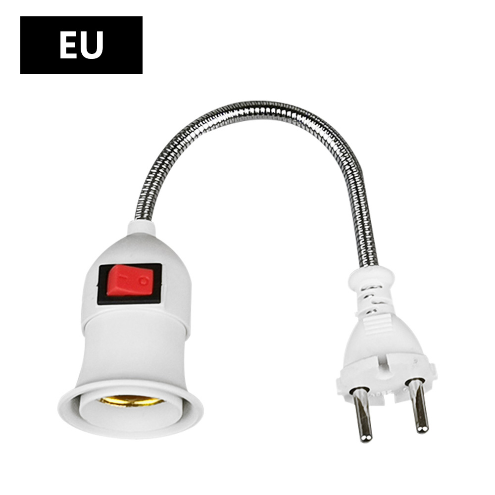 E27-Sockel-Adapter mit Ein-Aus-Schalter auf US-EU-UK-Stecker, flexible Verlängerung, Lampenfassung, Konverter: Orange
