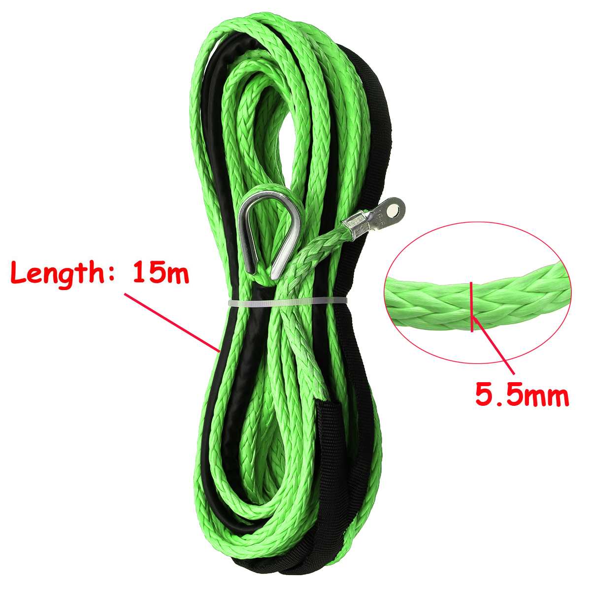 15m 5500lbs Winch Rope String Line Cable with Sheath Gray Synthetic Towing Rope Car Wash Maintenance String for ATV UTV Off-Road