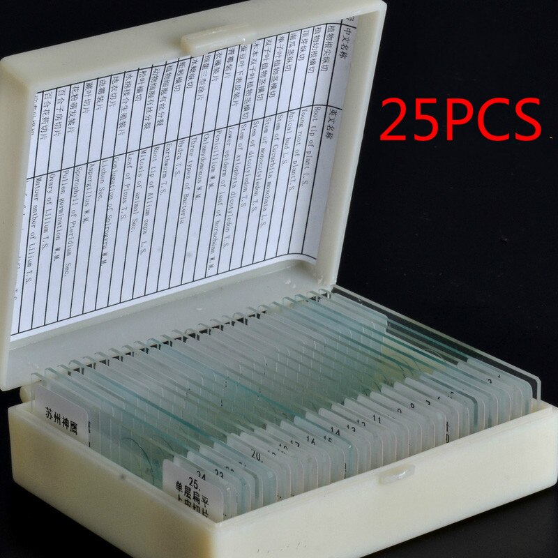 Biology 10/25/50/100/200 Prepared Glass Microscope Specimen Slides School and Laboratory English Label Teaching Samples: 25pcs