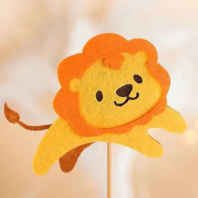 Felt Cloth Tree Animal Cake topper for baby shower happy birthday cake topper Accessories Birthday baby Boy girl Party Supplies: 1pcs-lion1