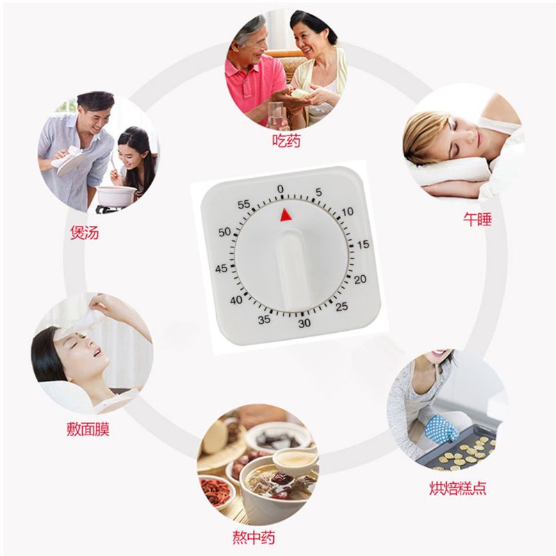 Square 60 Minute Mechanical Kitchen Cooking Timer Countdown Alarm Food Preparation Baking Mechanical Time