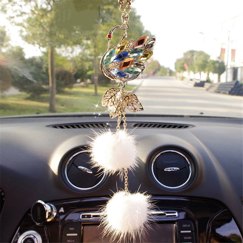 Breloque en cristal scintillant pour rétroviseur | Miroir de rétroviseur de voiture, strass de décor intérieur, cygne porte-bonheur