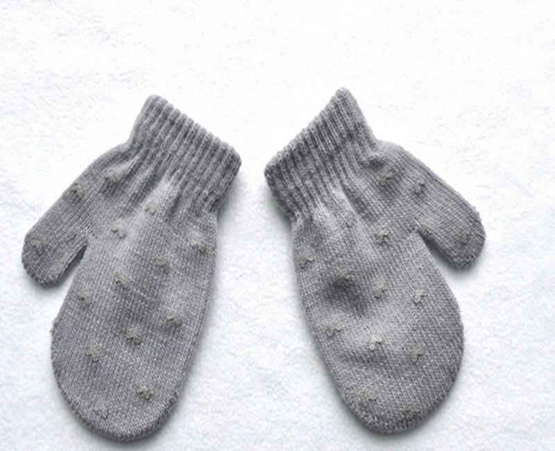 1 paar Nette Kid Fäustlinge Kinder Winter Gestrickte Handschuhe Für Jungen Mädchen Dot Stern Herz Muster Fingerling Luvas Weiche Warme handschuh: Grey